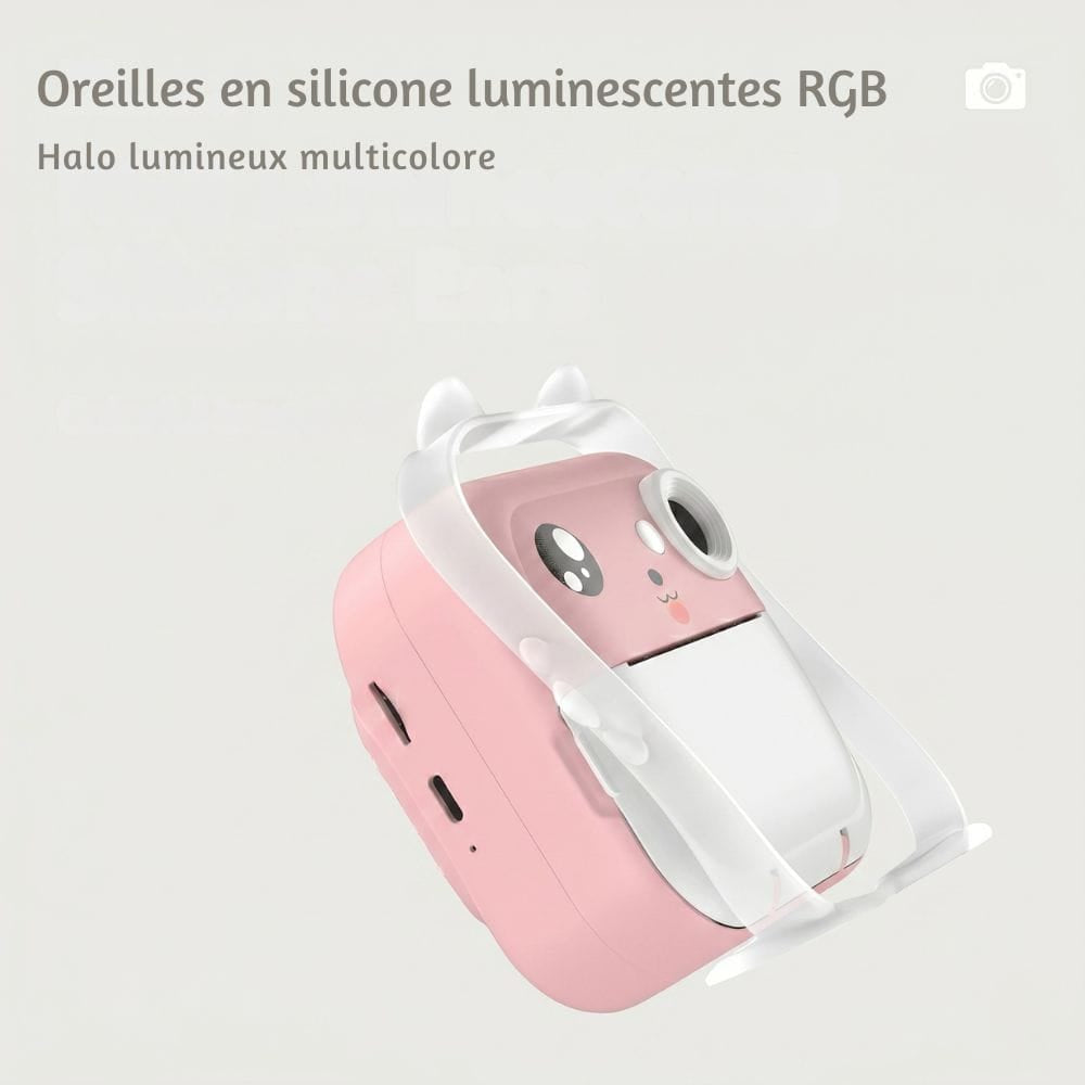 Appareil Photo Impression Instantanée — WiFi, App, Oreilles RGB