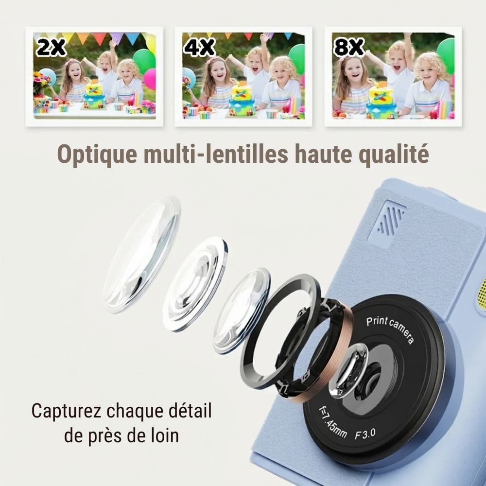 Appareil Photo Instantané avec Ecran — Zoom X8, 1080P, Carte SD 32 Go
