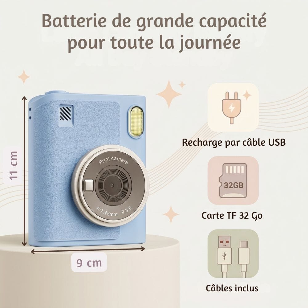 Appareil Photo Instantané avec Ecran — Zoom X8, 1080P, Carte SD 32 Go