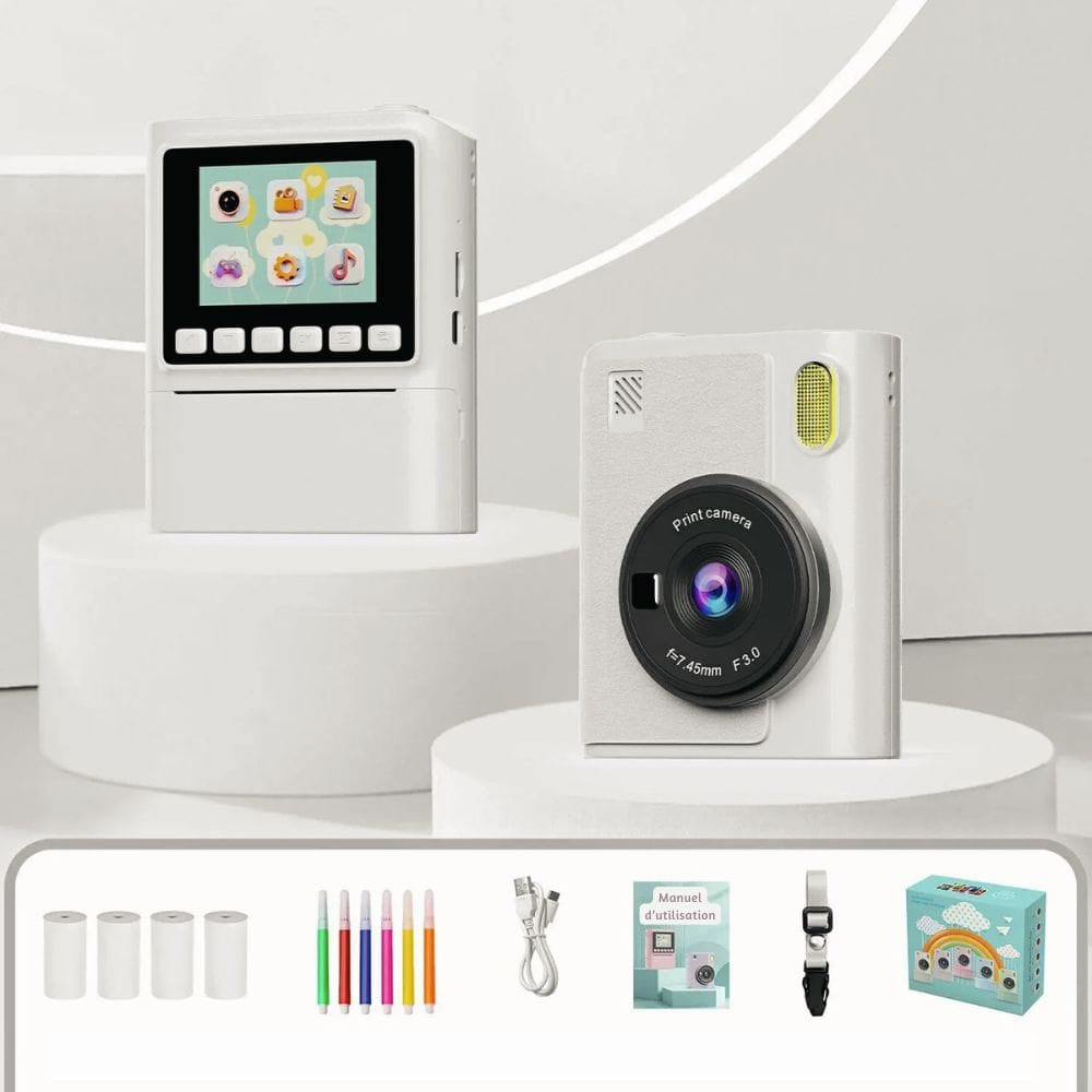 Appareil Photo Instantané avec Ecran — Zoom X8, 1080P, Carte SD 32 Go Blanc