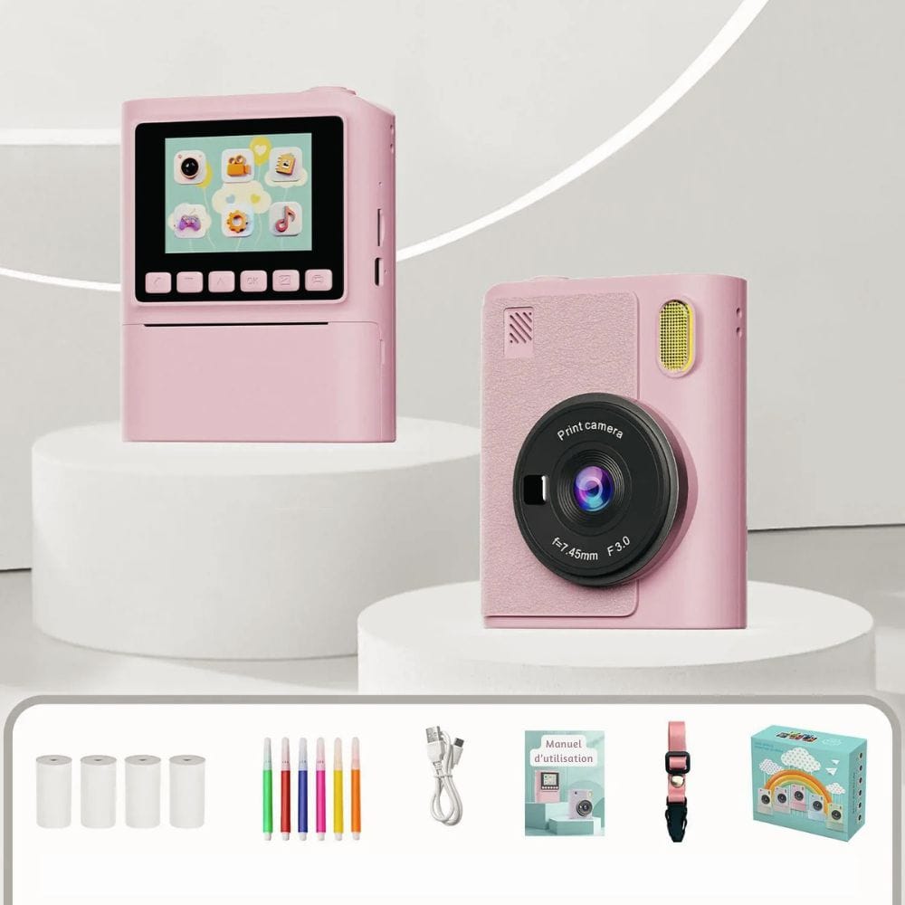 Appareil Photo Instantané avec Ecran — Zoom X8, 1080P, Carte SD 32 Go Rose