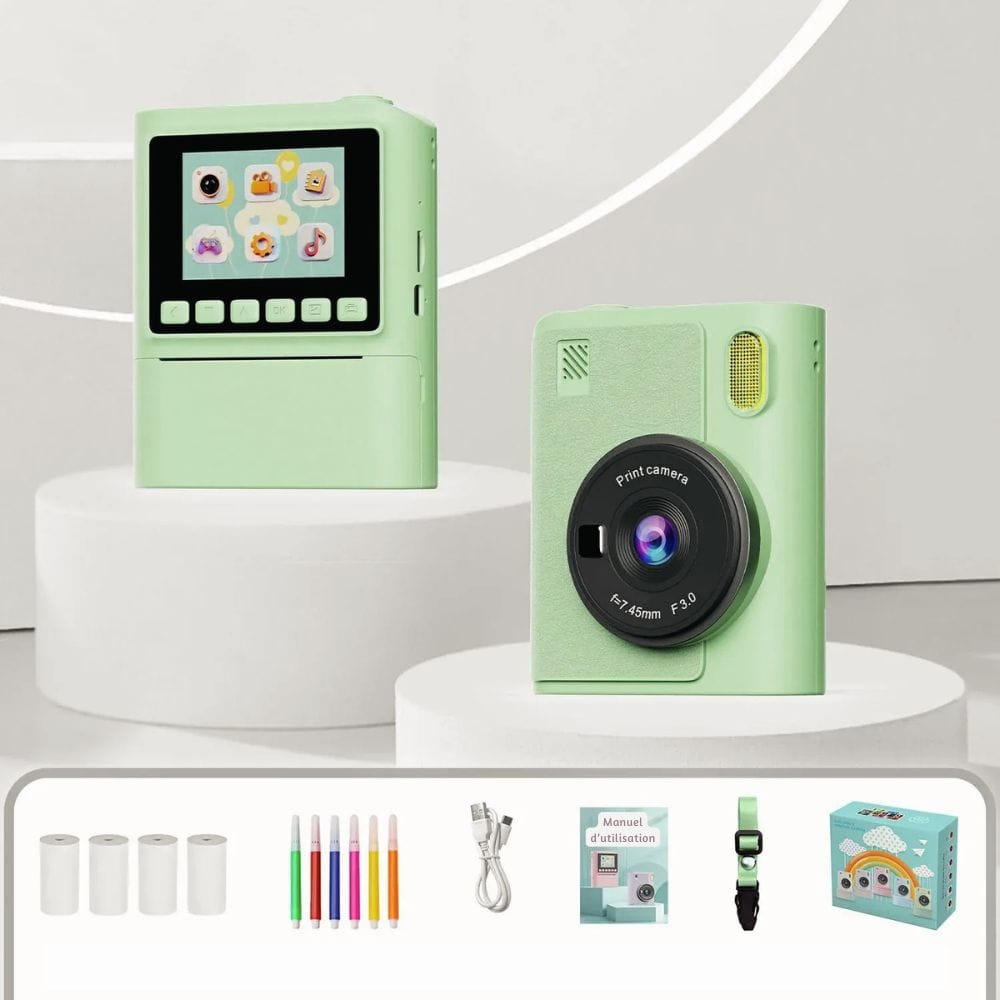 Appareil Photo Instantané avec Ecran — Zoom X8, 1080P, Carte SD 32 Go Vert