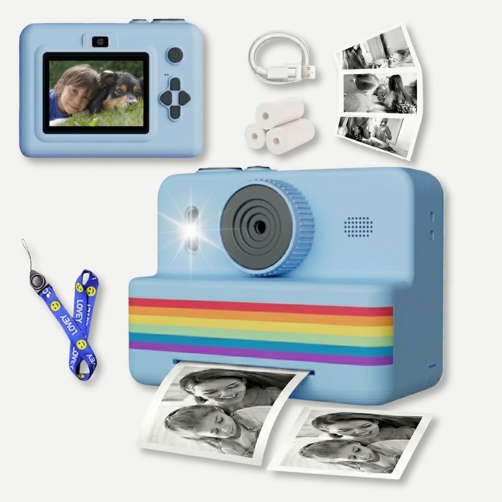 Appareil Photo Instantané Enfant —Écran 2,8", Batterie 1500 mAh, Flash Bleu