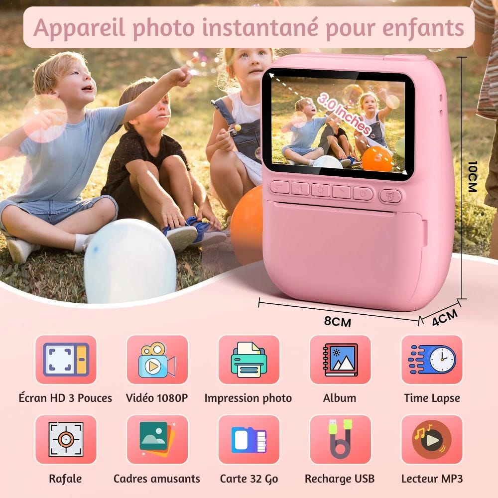 Appareil Photo Instantané Grand Format — Écran 3", Flash, 32MP