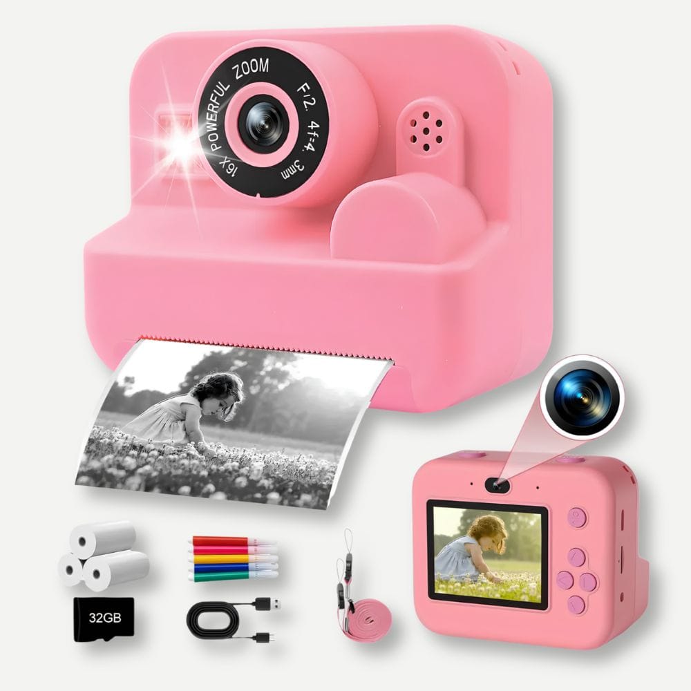  Appareil Photo Instantané Thermique — Sans Encre, Zoom x16, 1080P Rose