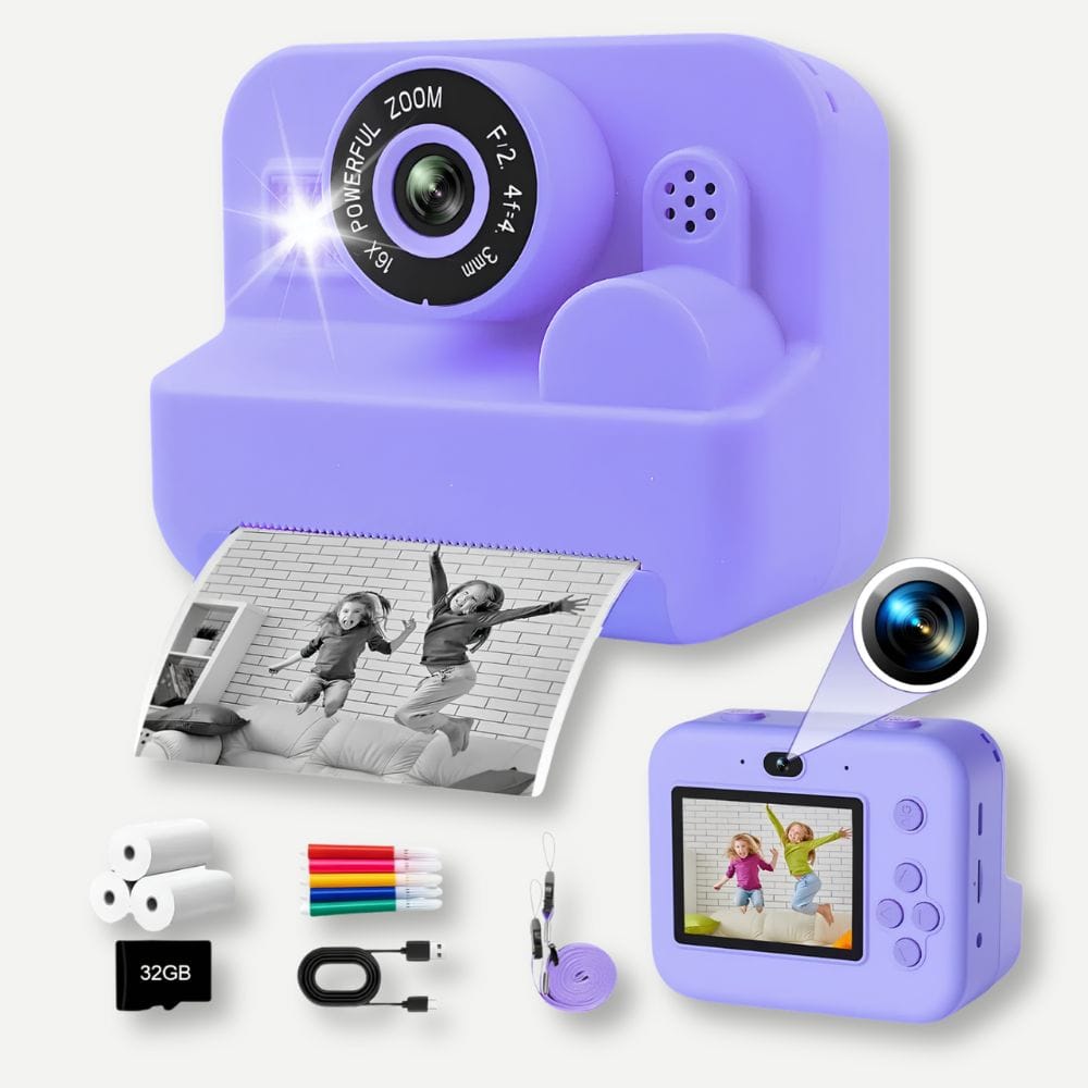  Appareil Photo Instantané Thermique — Sans Encre, Zoom x16, 1080P Violet
