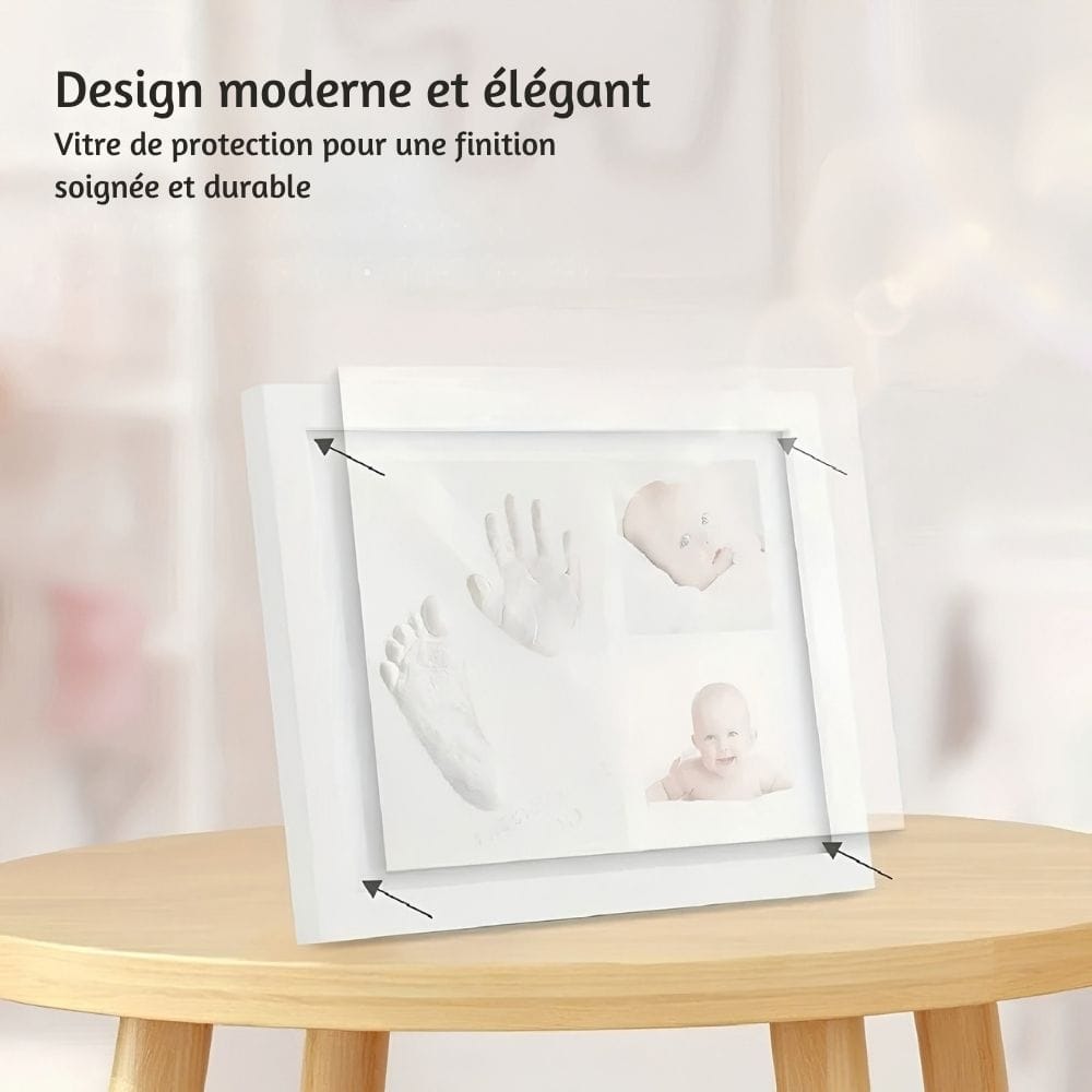 Cadre Empreinte Bébé en Bois : Argile et 2 Photos