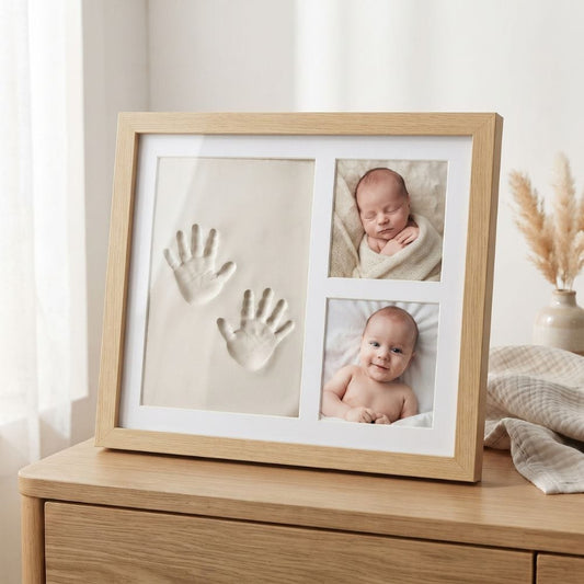 Cadre Empreinte Bébé en Bois : Argile et 2 Photos Bois