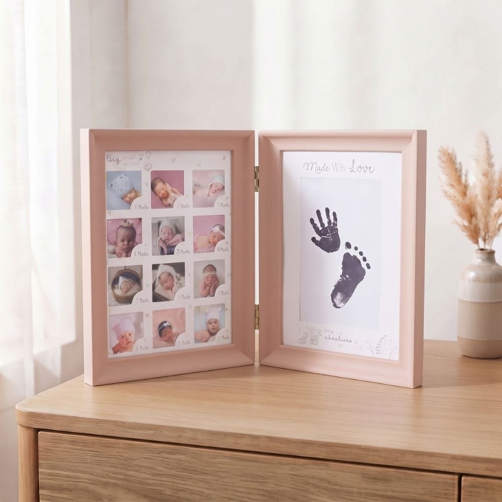 Cadre Photo Bébé Première Année : 12 Mois et Empreinte Rose