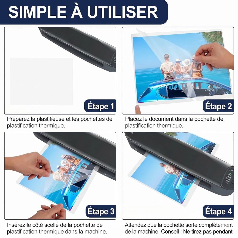 Feuille Plastifieuse A4 50 Microns — Pack 100 Pochettes Coins Arrondis