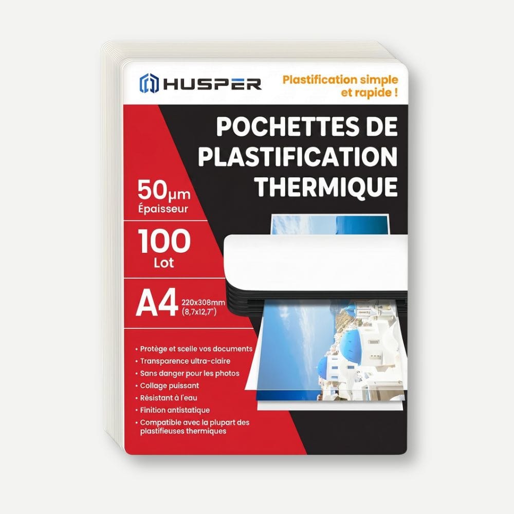 Feuille Plastifieuse A4 50 Microns — Pack 100 Pochettes Coins Arrondis