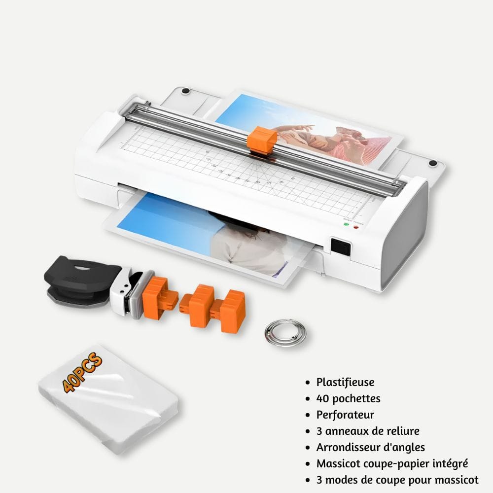 Machine à Plastifier 6-en-1 — Pack avec Massicot 3 Lames Avec 40 feuilles A4