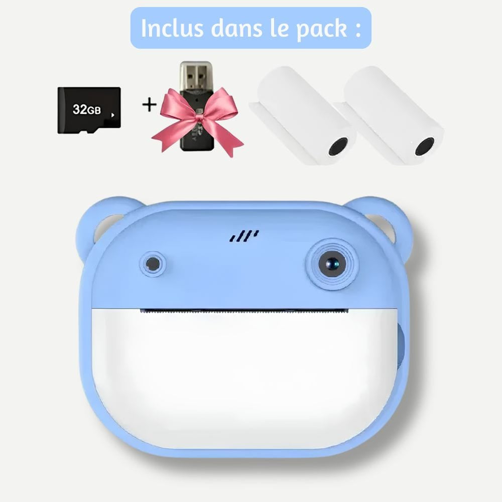 Mini Appareil Photo Instantané — Thermique Sans Encre Bleu 32G