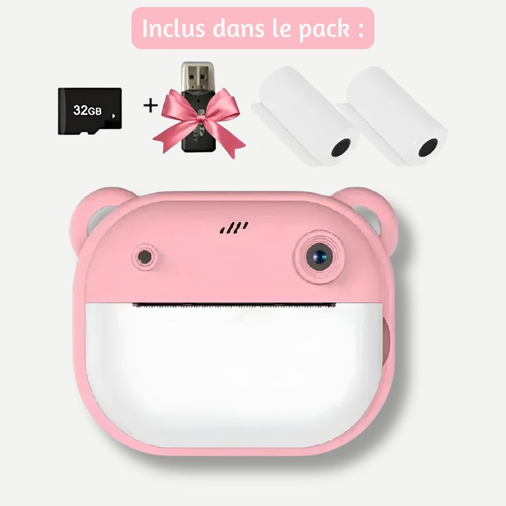 Mini Appareil Photo Instantané — Thermique Sans Encre Rose 32G
