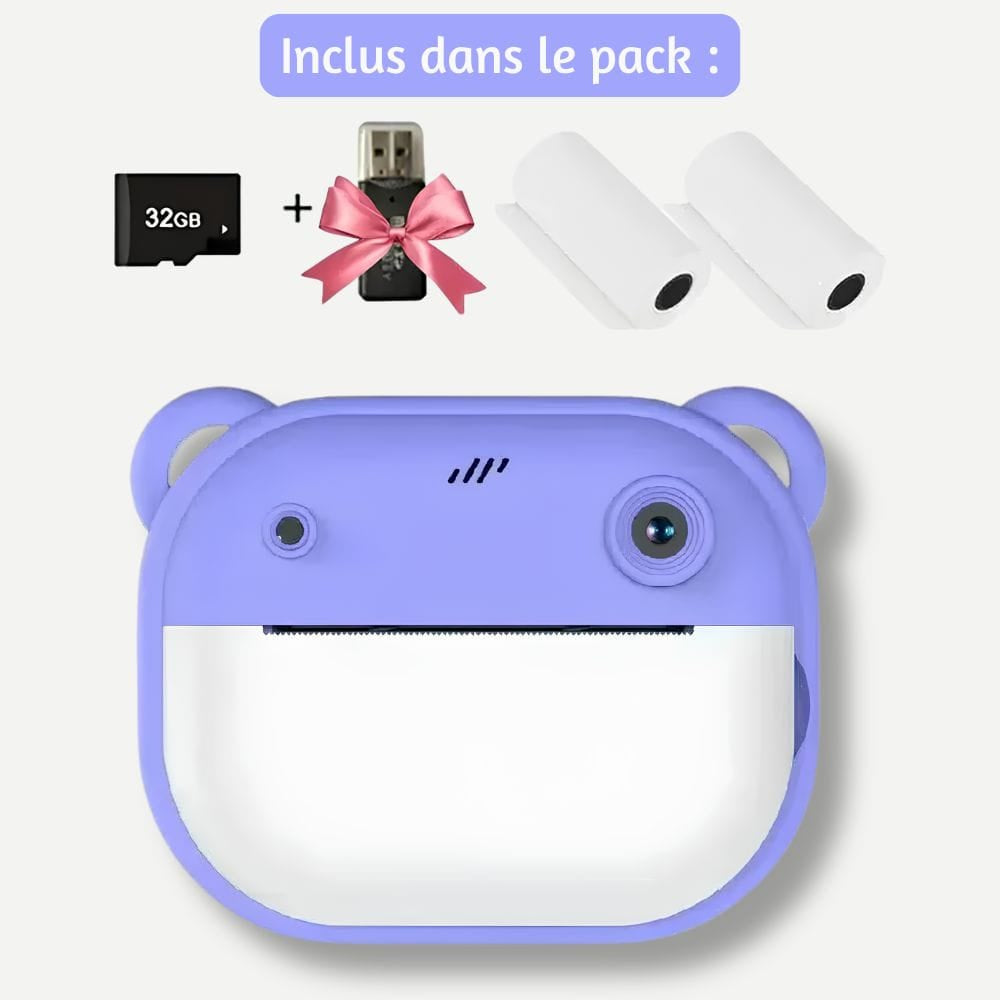 Mini Appareil Photo Instantané — Thermique Sans Encre Violet 32G
