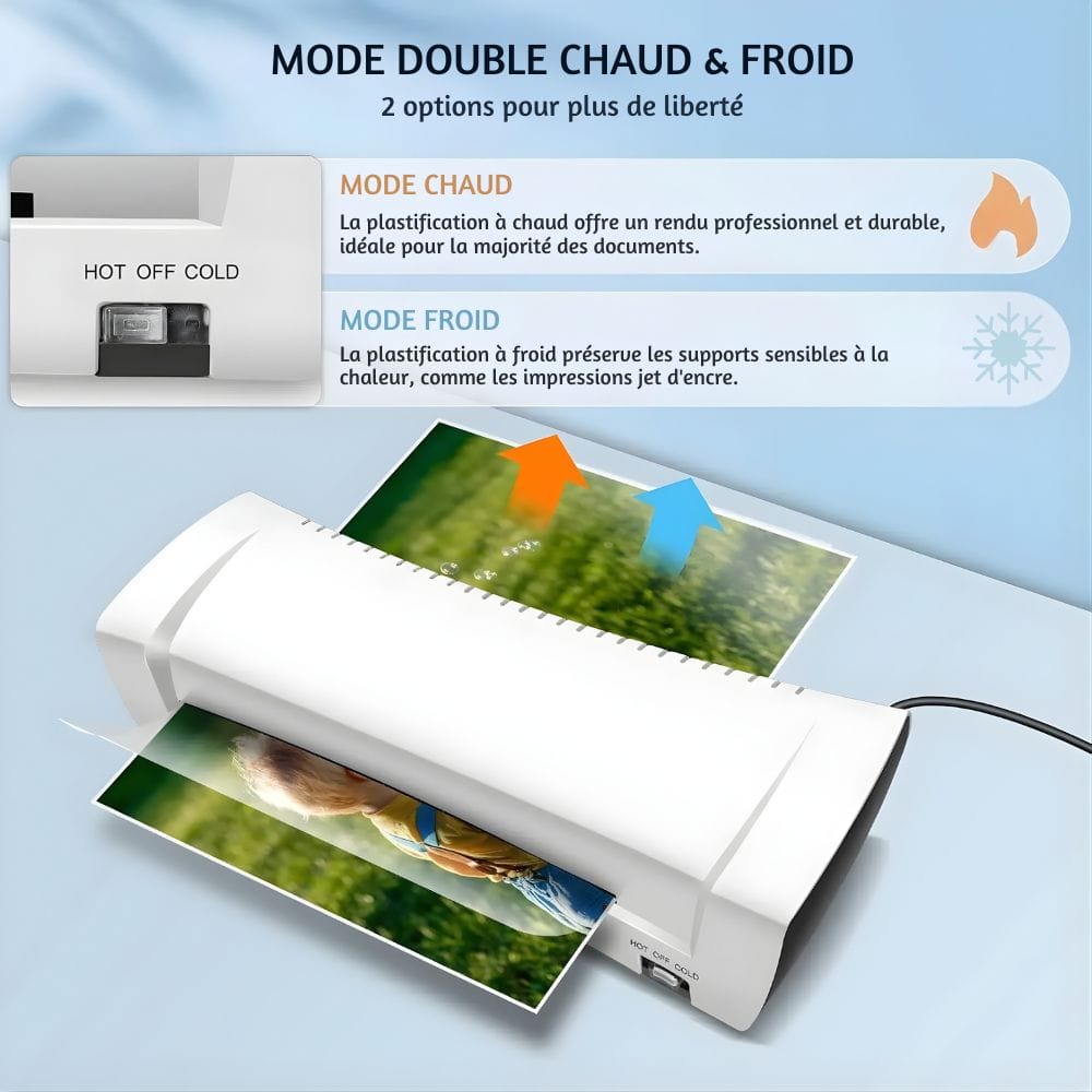 Plastifieuse de Documents Compacte — Légère, Chaud et Froid